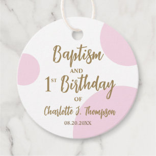 Personalised Pink Gold Baby Baptism  1st Birthday Favour Tags