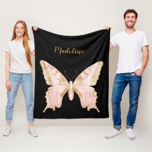 Personalised Pink & Gold Butterfly Fleece Blanket