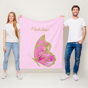 Personalised Pink & Gold Butterfly Fleece Blanket