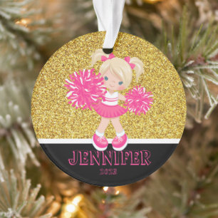 Personalised Pink & Gold Cheerleading Ornament