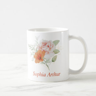 Personalised Pink Gold Flower Bouquet Coffee Mug