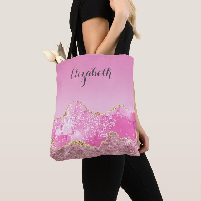 Personalised Pink Gold Glam Glitter Bridesmaid   Tote Bag (Close Up)