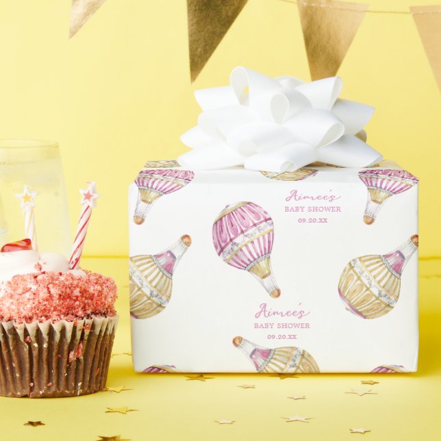  Personalised Pink Gold Hot Air Balloons Wrapping Paper (Birthday Party)