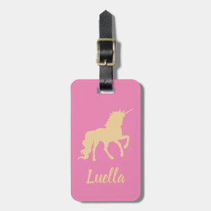 Personalised pink gold Kids Unicorn luggage tag