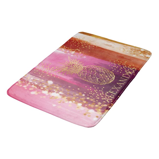 Personalised Pink Gold Pineapple Glitter Bath Mat (Angled)
