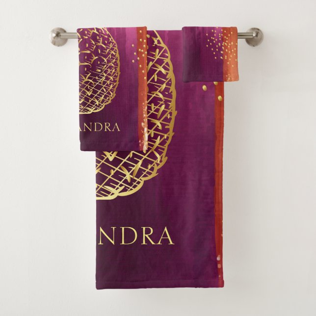 Personalised Pink Gold Pineapple Glitter Bath Towel Set (Insitu)