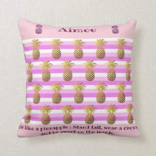 Personalised Pink gold Pineapple Monogram Quote Cushion