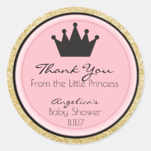 Personalised Pink Gold Princess Baby Shower Labels