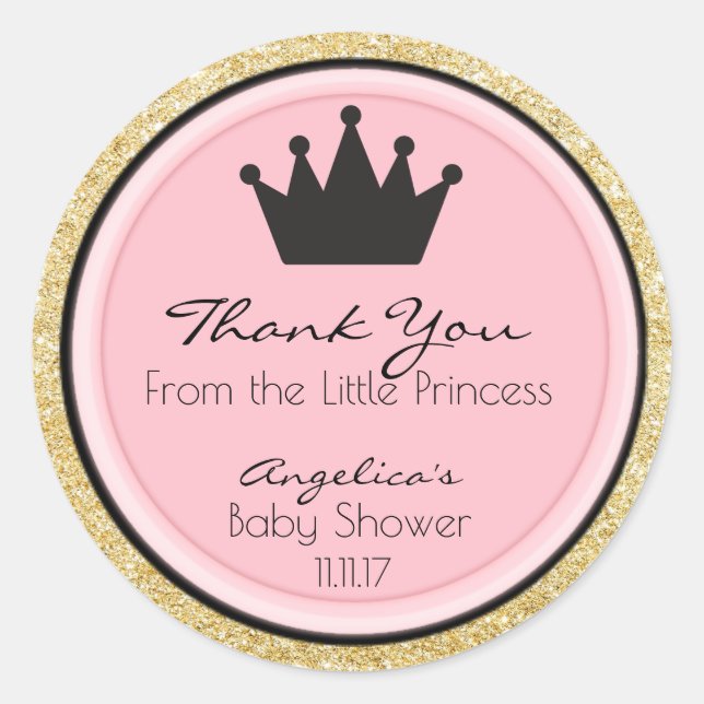 Personalised Pink Gold Princess Baby Shower Labels (Front)