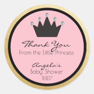 Personalised Pink Gold Princess Baby Shower Labels