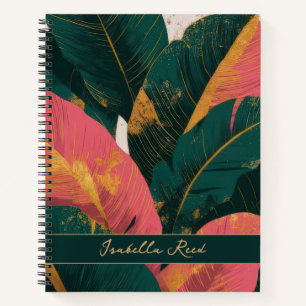Personalised Pink & Gold Tropical Leaves Notebook