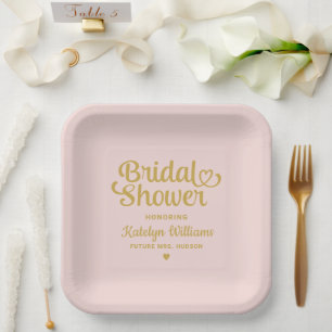 Personalised Pink Gold Wedding Bridal Shower Paper Plate