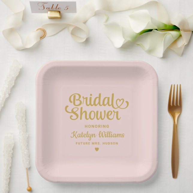 Personalised Pink Gold Wedding Bridal Shower Paper Plate (Wedding)