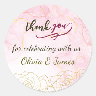 Personalised Pink Gold Wedding Thank You Favour St Classic Round Sticker