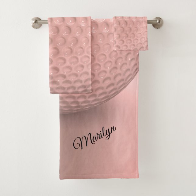 Personalised Pink Golf Ball Sport Bath Towel Set (Insitu)