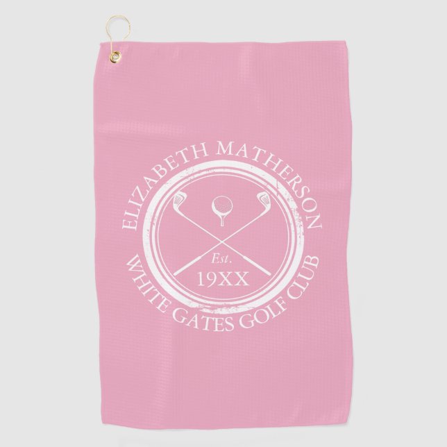 Personalised Pink Golf Club Name Golf Towel (Front)