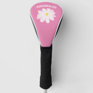 Personalised pink golf driver cover with flower