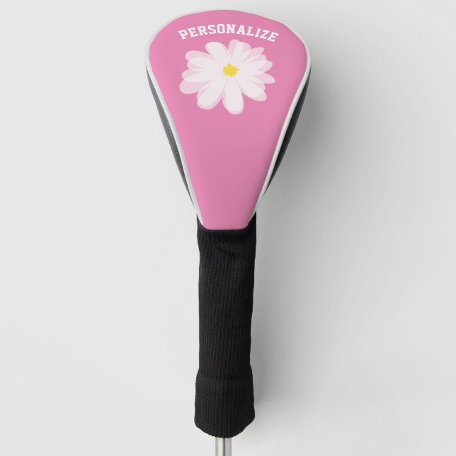 Personalised pink golf driver cover with flower (Front)