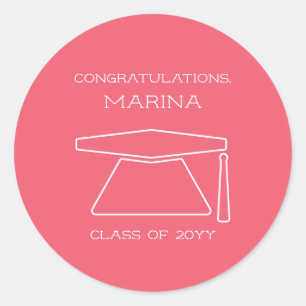 Personalised Pink Graduation Party Classic Round Sticker
