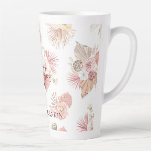 Personalised Pink & Green Boho Florals Latte Mug