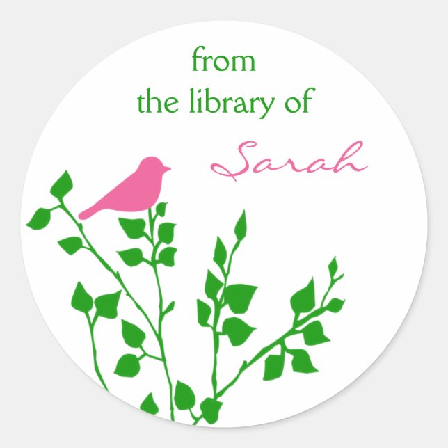 Personalised Pink Green Book Library Stickers (Front)