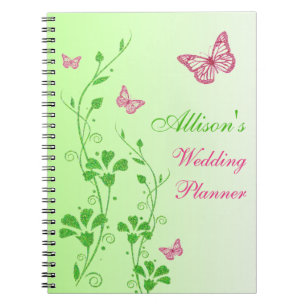 Personalised Pink Green Butterfly Floral Notebook