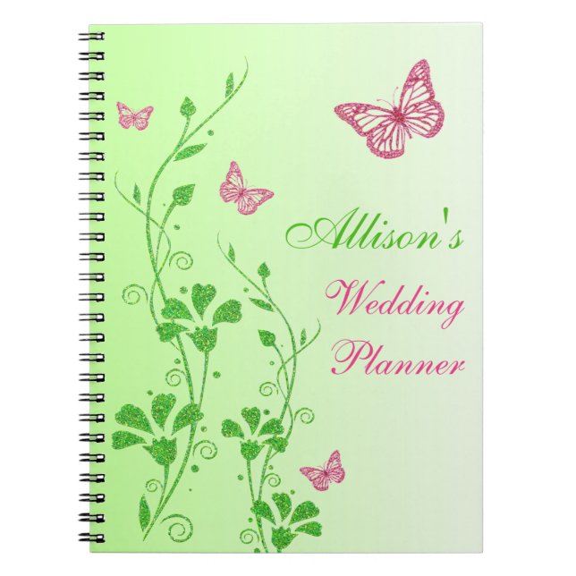 Personalised Pink Green Butterfly Floral Notebook (Front)