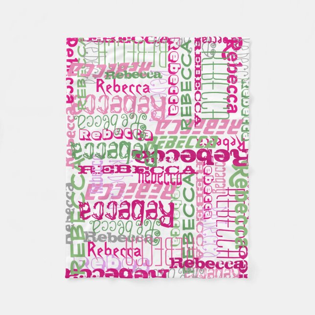 Personalised Pink/Green Custom Name Collage Girl's Fleece Blanket (Front)