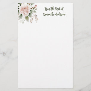 Personalised Pink Green Floral From the Desk of Stationery