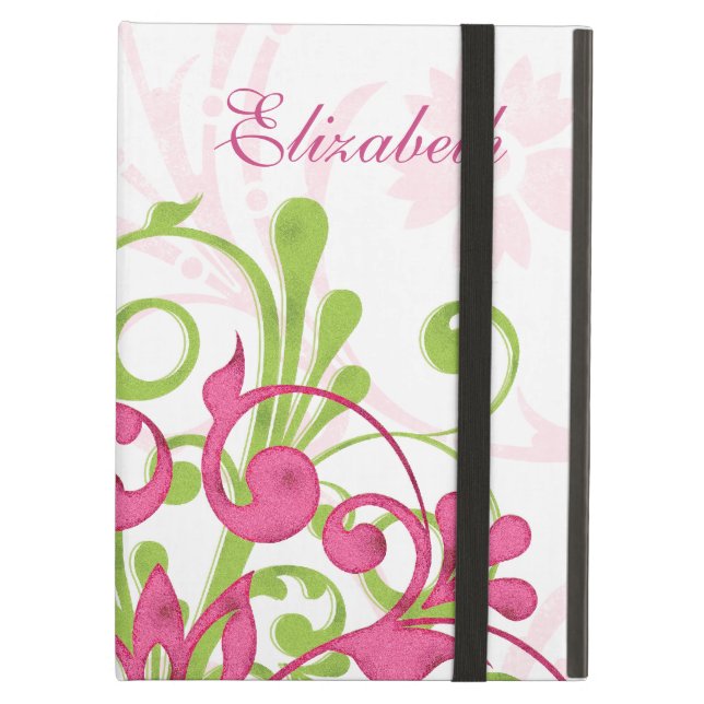 Personalised Pink Green Floral iPad Folio Case Case For iPad Air (Front Closed)