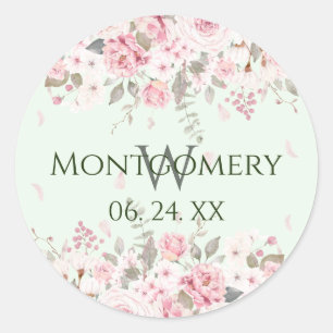 Personalised Pink Green Floral Spray Classic Round Sticker