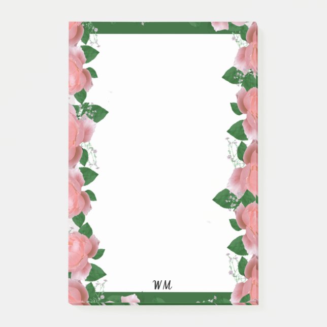Personalised Pink & Green Florals Post-it Notes (Front)