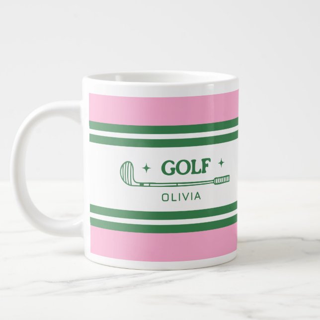 Personalised Pink & Green Golf Custom photo Large Coffee Mug (Left)