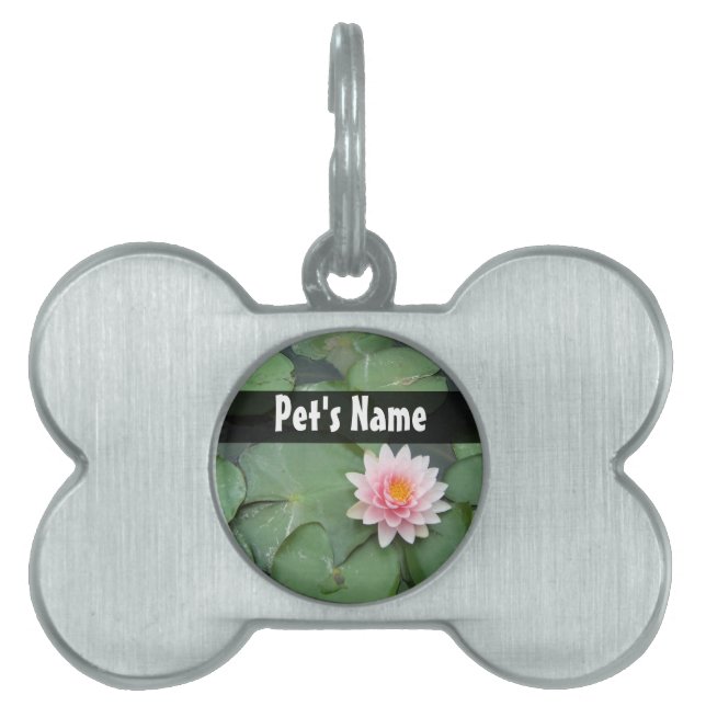 Personalised Pink/Green Lily Pad Pet Name Tag (Front)