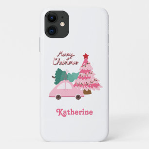Personalised Pink & Green Merry Christmas Tree iPhone 11 Case