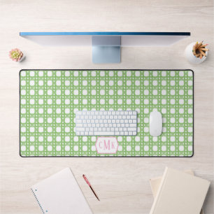 Personalised Pink & Green Preppy Caning Monogram Desk Mat