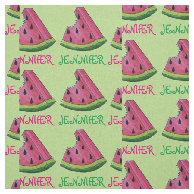 Personalised Pink Green Watermelon Slice Fruit Fabric (Swatch)