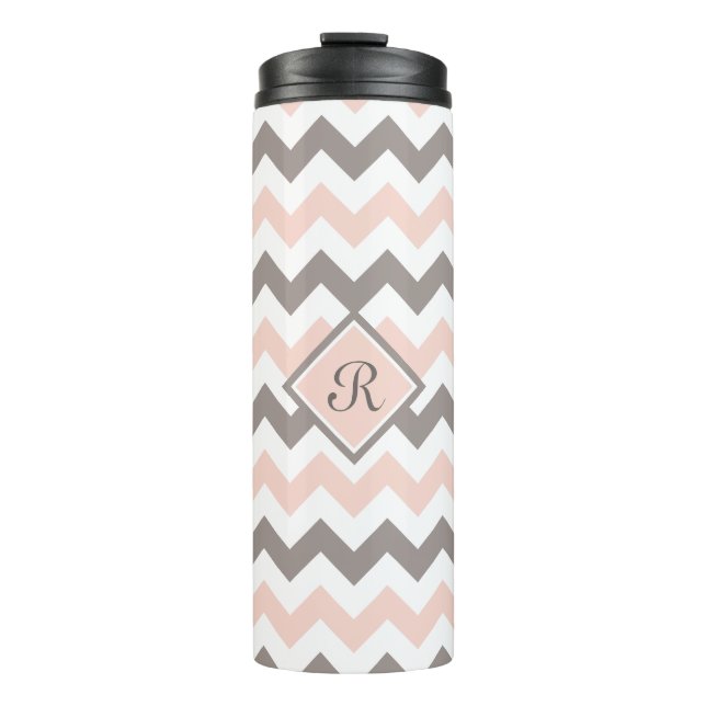 Personalised Pink & Grey Chevron Thermal Tumbler (Front)