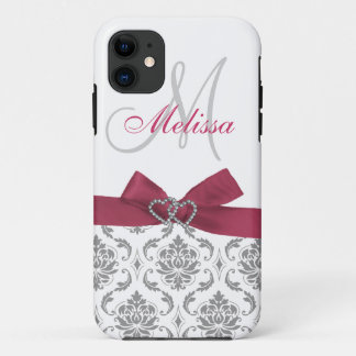 Personalised Pink Grey Damask iPhone 11 Case
