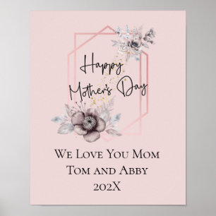 Personalised Pink Grey Floral Mother's Day Gift  Poster