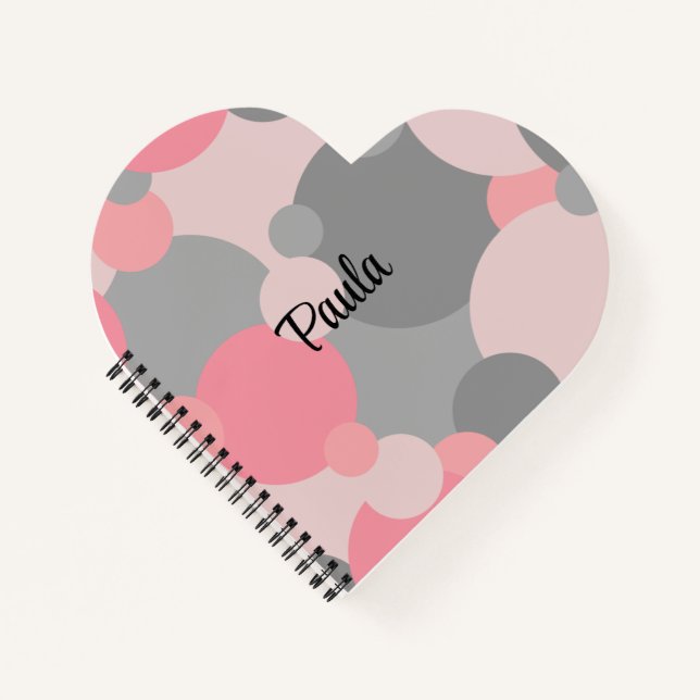 Personalised pink-grey molecules heart notebook (Front)
