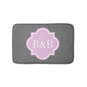 Personalised pink grey monogram non slip bath mat