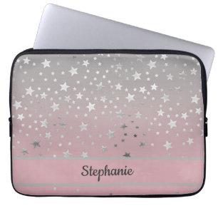 Personalised Pink Grey Stars Ombre Stylish Chic  Laptop Sleeve