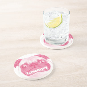 Personalised PINK Grumpy Puggy Coaster