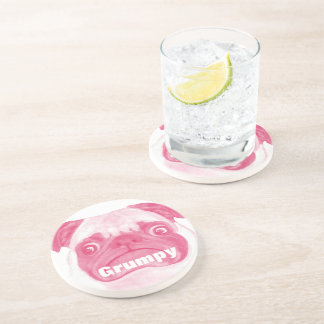 Personalised PINK Grumpy Puggy Coaster