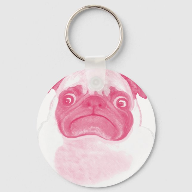 Personalised PINK Grumpy Puggy Key Ring (Front)