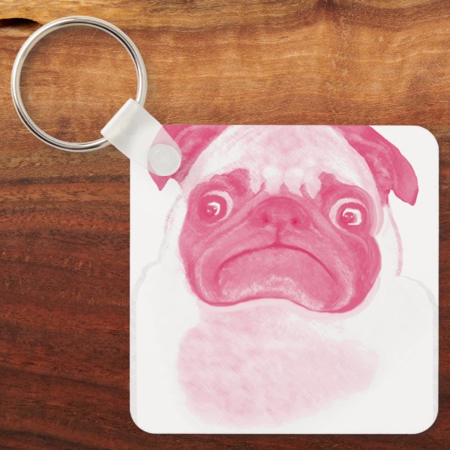 Personalised PINK Grumpy Puggy Key Ring (Front)