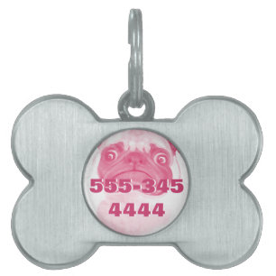 Personalised PINK Grumpy Puggy Pet Tag
