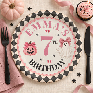 Personalised Pink Halloween Birthday Paper Plate