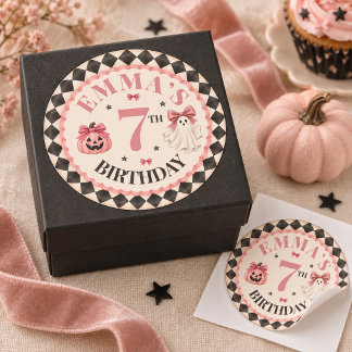 Personalised Pink Halloween Birthday Round Sticker